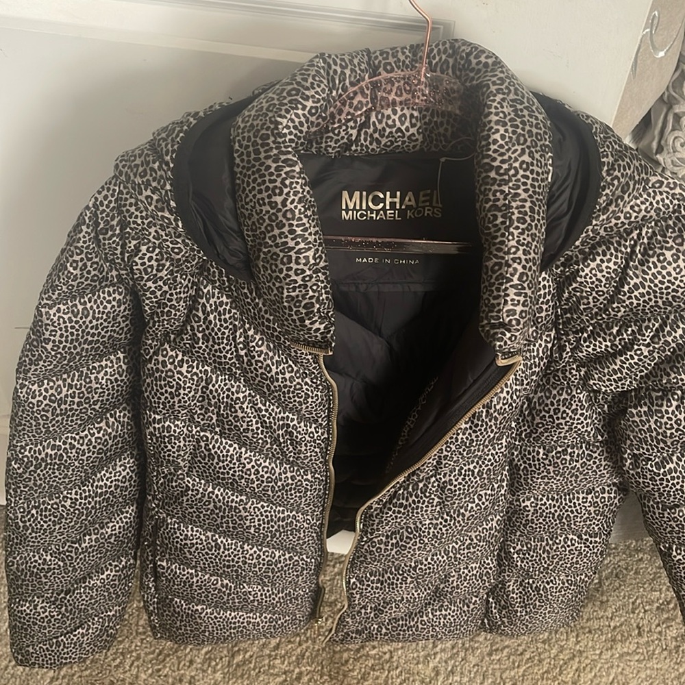 Micheal kors leopard print jacket worn one time size xl